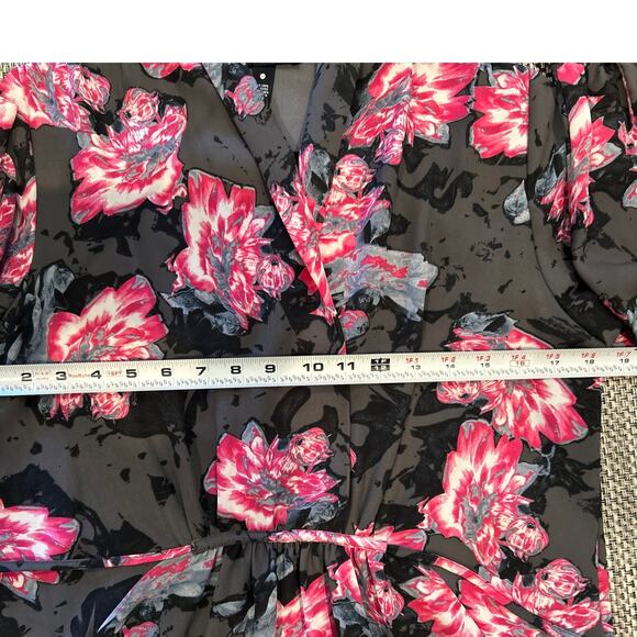 AQUA BLOOMINGDALES Floral Plunge Neck Petal Pink Tie Waist Dark Romance Dress M - Picture 6 of 6